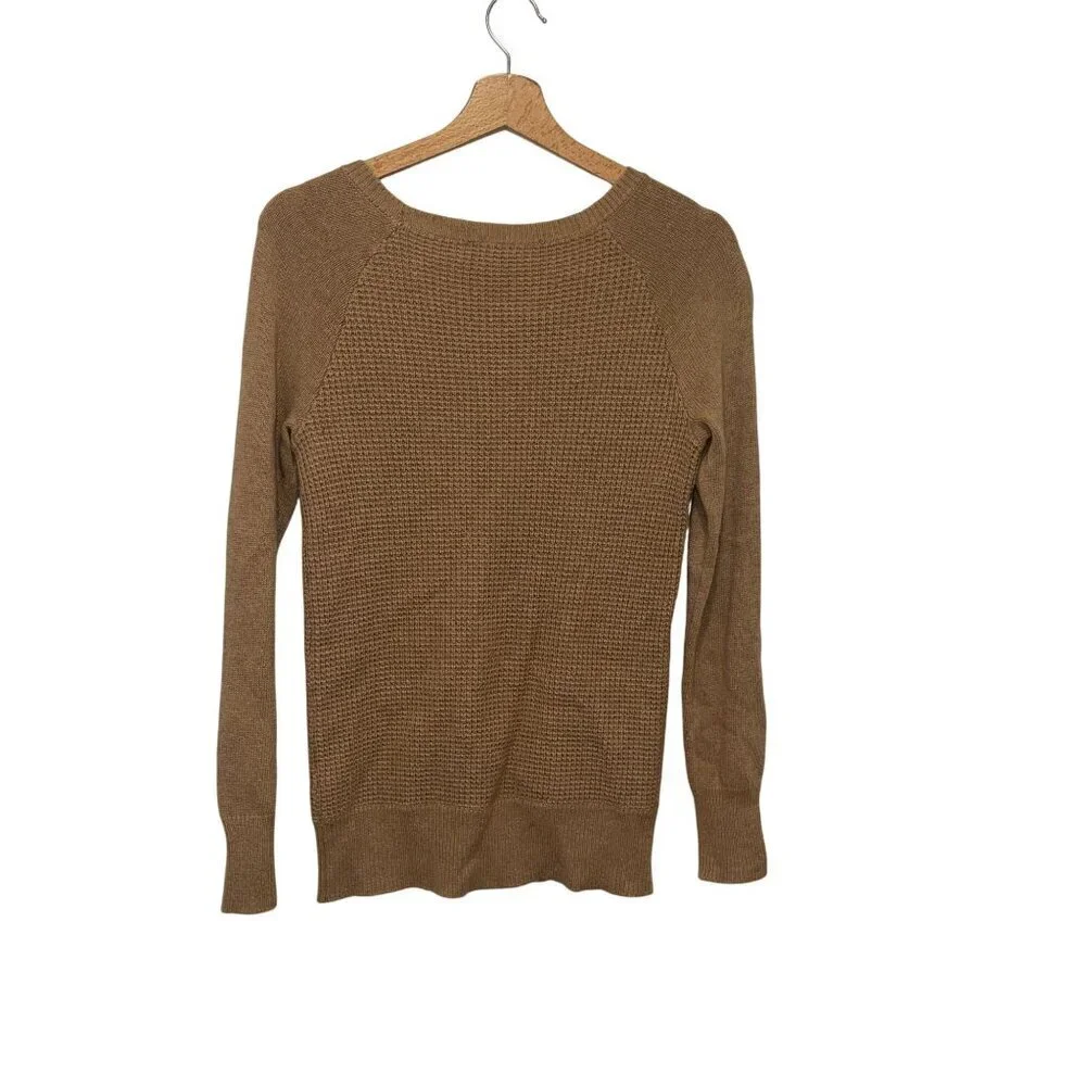 J.Crew Brown Waffle Knit Merino Wool Round Neck Pullover Sweater Women's Size S